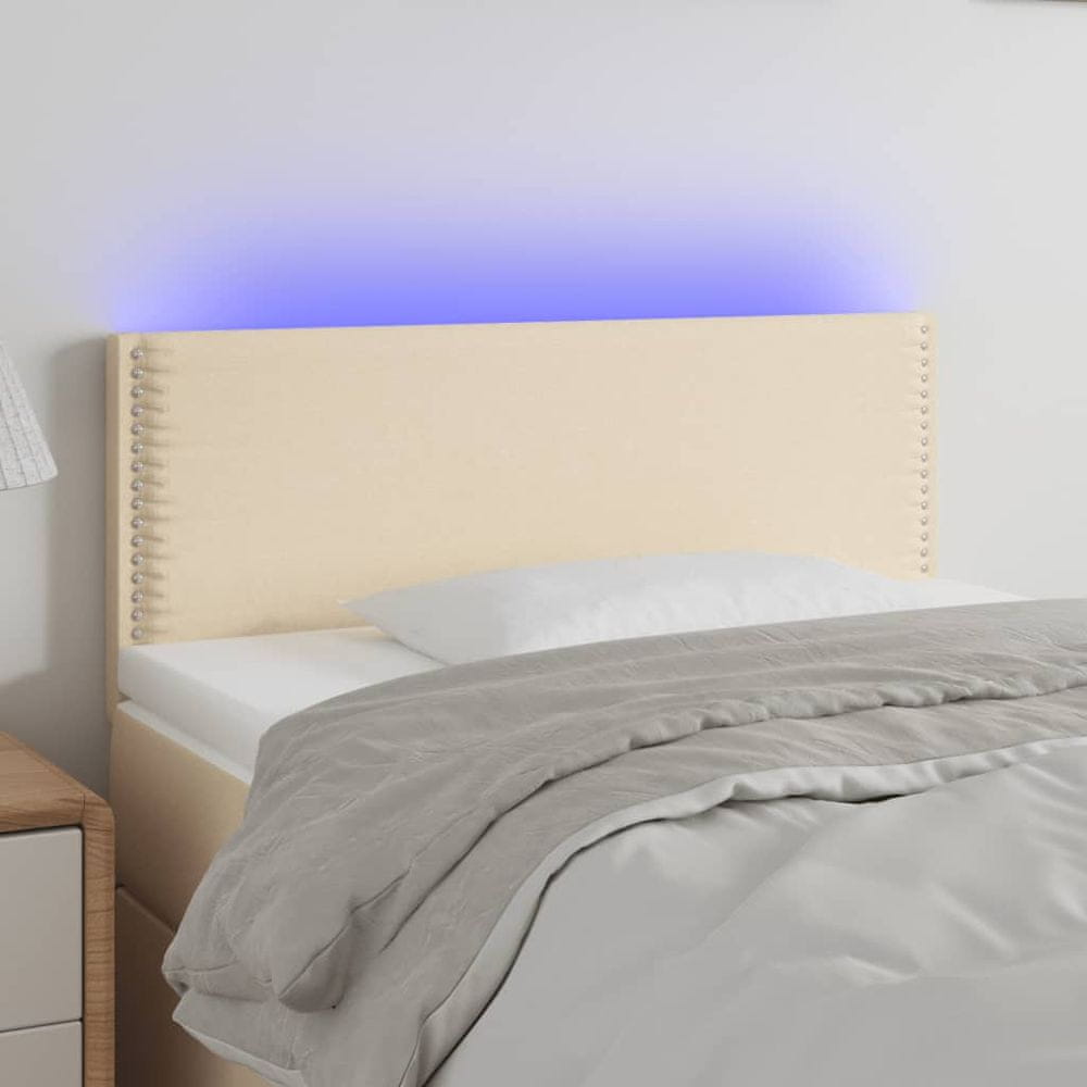 Vidaxl Čelo postele s LED krémové 90x5x78/88 cm látka